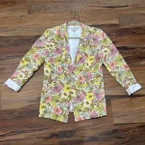 LOFT Floral Blazer in Pink, Yellow, and Green